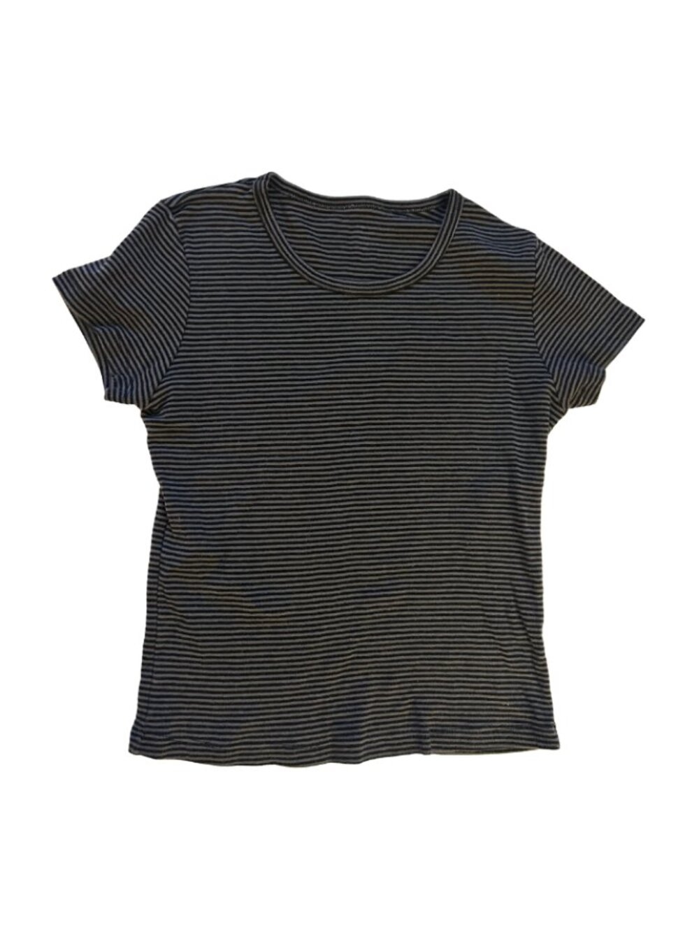 Brandy Melville Black and Grey Striped Short Sleeve Top